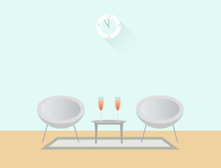 Modern living room. Celebration theme with champagne wine. Vector illustration.のイラスト素材