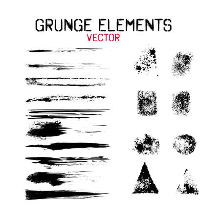 Set grunge  design elements.  Ink stains with various texture, brush stroke. Vector illustration.のイラスト素材