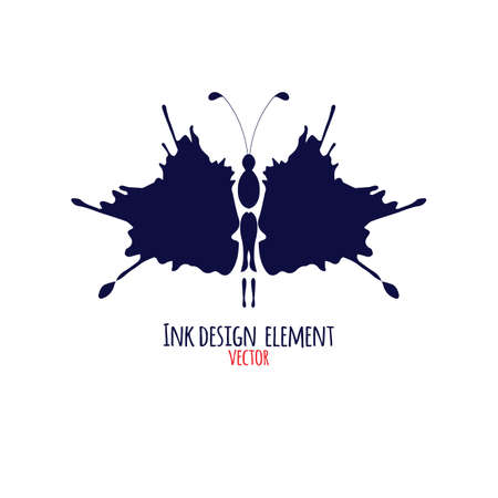 Butterfly made of ink blots. Abstract design element  for print, cloth, tattoo, tee shirt, utensil. Modern illustration.のイラスト素材