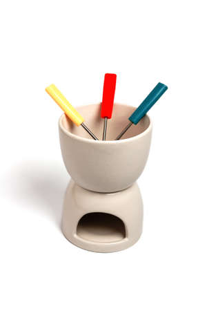 Ceramic fondue isolated on white backgroundの写真素材