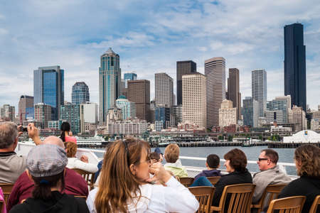 Central Waterfront and downtown Seattle from cruiser on May 18, 2007 in Seattle  Once a hub of cityのeditorial素材