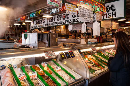 Pike Place Market on May 18, 2007 in Seattle  Market opened in 1907 and is today one of the oldest continually operated public markets in the US, with 10 million visitors annually   のeditorial素材
