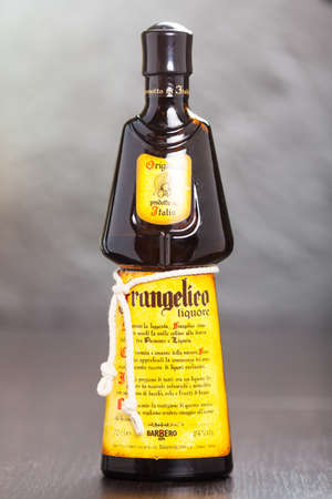 Frangelico, nut liqueur looking like a monk  It is a brand of noisette  hazelnut  and herb-flavored liqueur colored with caramel coloring, released in 1980  のeditorial素材
