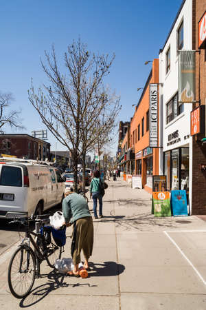 Houses and shops in Greektown on the Danforth in Toronto  The Danforth area is one of major areas of settlement of Greek immigrants to Toronto and was largest Greektown in North America in 1970s and 1980s のeditorial素材