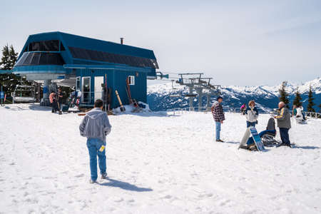 Unidentified skiers and boarders skiing and boarding on Whistler  Whistler is visited by over 2 million people each year for skiing in winter and mountain biking during summer  のeditorial素材