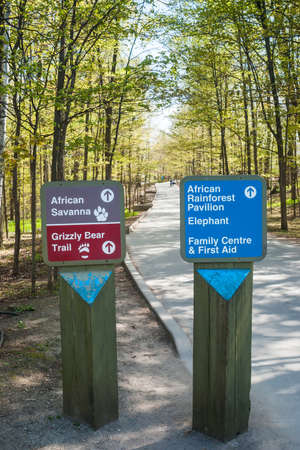 TORONTO, CANADA - MAY 8, 2007: Signpost in front of African Rainforest Pavillion and African Savanna...