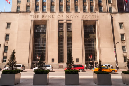 TORONTO, CANADA - MAY 10, 2007: Historic Beaux-Arts Bank of Nova Scotia at 44 King St. West in Toronto. It was designed by architects Mathers and Haldenby with Beck and Eadie and constructed between 1946 and 1951.のeditorial素材