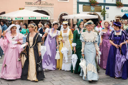 VARAZDIN, CROATIA - AUGUST 29, 2006: Costumed entertainers on the streets of Varazdin during Spancirfest festival. It is street festival held every year since 1999 and lasts for 10 days, hosting over 100,000 tourists. のeditorial素材