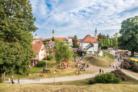 VARAZDIN, CROATIA - AUGUST 30, 2008  Playground in front of Varazdin Old City on a sunny day during Varazdin Spancirfest festival, a major cultural event held yearly in Varazdin のeditorial素材