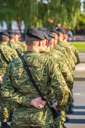 Soldiers during military parade held in celebration of 20th anniversary of liberation of Croatiaのeditorial素材