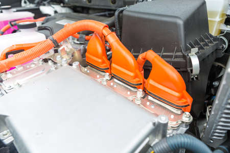 Interior of a hybrid car powered both by electric battery and gas engineの写真素材