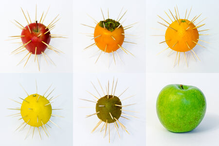 Glossy fruit set isolated on white backgroundの写真素材