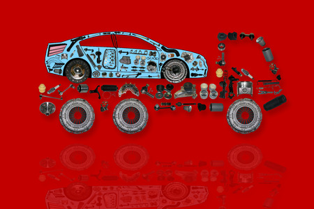 Truck delivers the car to the service maintenance.の写真素材