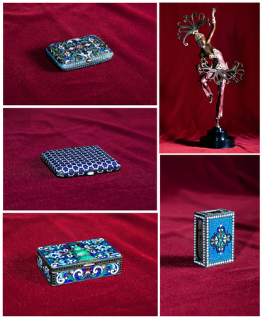 Antique silver chest with red velvet inner side kitの写真素材