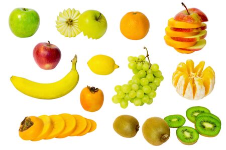 Assortment of exotic fruits isolated on white backgroundの写真素材