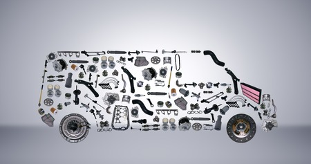 Images bus assembled from new spare parts. Cargo shopの写真素材