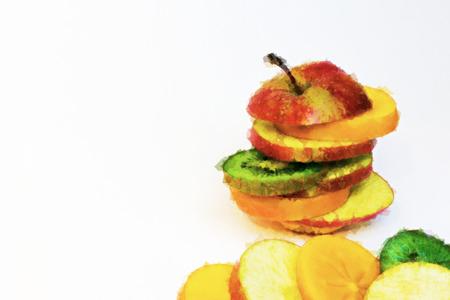 Watercolor apple on a white background. Apple of pieces.の写真素材