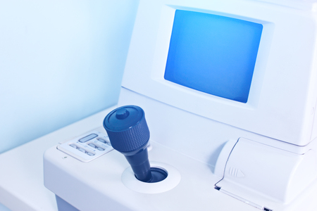 Equipment for ophthalmology. Computer and optical equipment for testing eyesight in the clinic.の写真素材