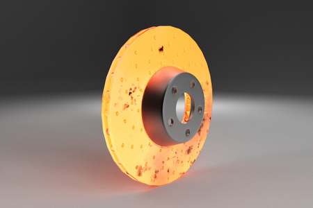 Auto spare parts for passenger car, new brake disk on white backgroundの写真素材