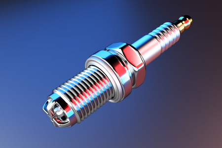 Spare parts spark plugs on multicolored background for car and motorcycle. New auto parts spark...