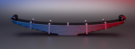 3d rendering. Leaf spring suspension of pick up car truck. Spare parts for truck heavy duty. Truck...