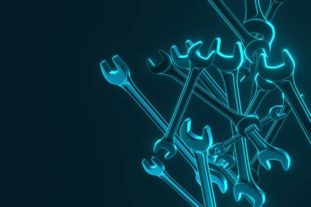 Many wrenchs on white background. 3d renderingの写真素材