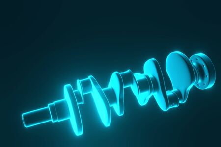 3D rendering. Crankshaft for 6v cylinders engine. Truck crankshaft on blue background. Engine bearing crankshaft.の写真素材
