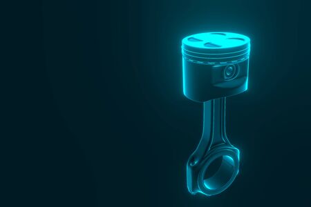 3D rendering. Engine piston with piston rings. Truck pistons on blue background. Pistons and piston rings with engine bearings.の写真素材