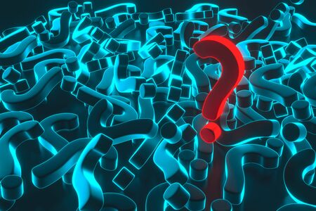 Red question mark on a mountain of question marks. FAQ concept. 3d renderingの写真素材