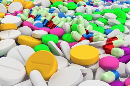 Drugs and Pills on white background, Medical pill, Tablet symbol. 3d Illustration. 3d rendering