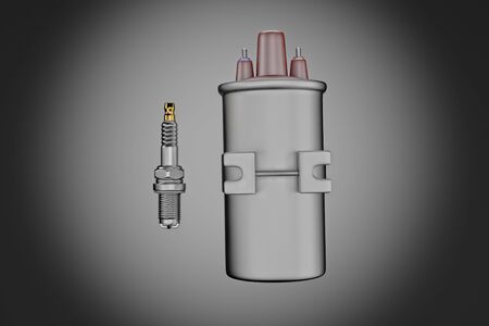 Igniter coil, Ignition and glowplug system. Igniter coil on black background. 3d renderingの写真素材