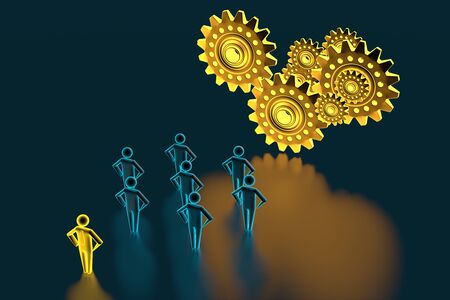 3d people - man, person in gear wheels. Businessman and gear mechanism. 3d renderingの写真素材