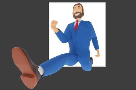 Cartoon character businessman is running. The concept of lack of time at work. 3d renderingの写真素材