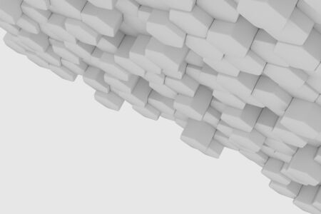 White background wall of honeycombs. Chaotic Cubes Wall Background. Panorama with high resolution...