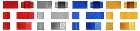 A high quality image of 20ft shipping containers on a white background with clipping path. Set Twenty foot sea shipping containers 3d renderの写真素材