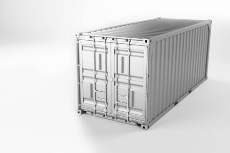 A high quality image of a white 20ft shipping container on a white background. Twenty foot sea shipping container 3d renderの写真素材