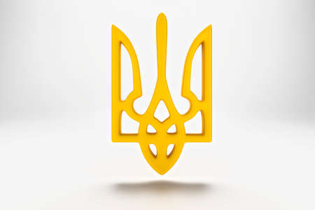 Golden Ukrainian trident. 3d renderの写真素材