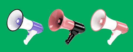 Realistic 3d megaphone, loudspeaker with lightning. 3d renderの写真素材