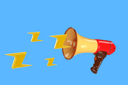 Realistic 3d megaphone, loudspeaker with lightning. 3d renderの写真素材