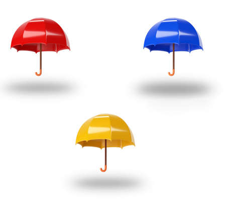 Set with umbrellas on white background. 3d renderの写真素材