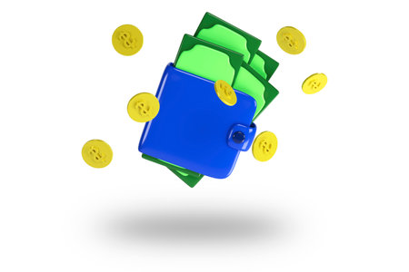 Wallet with money dollar bank note flat design isolated. Wallet with money icon flat. Online payment concept. 3D renderの写真素材