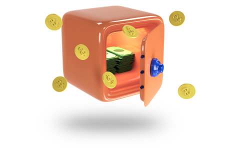 Safe with money and dollars. Icons of safe for bank. Vault with lock. Protection, security concept. 3D renderの写真素材