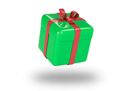 3d green gift box with ribbon bow isolated on a white background. 3d renderの写真素材