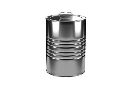 Close-up metal tin can on white background separated shot. Include clipping path. 3D renderの写真素材