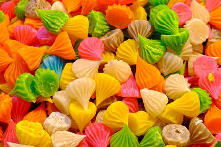 Aalaw candy, colorful Thai dessert with sugar crust and soft chewy inside made from flour,selective...