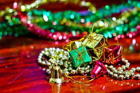 Christmas Gifts box on wood backgroundの写真素材