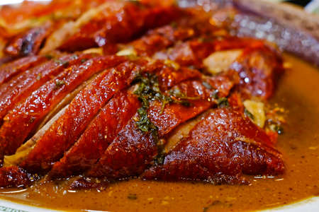 close up chinese roasted duck and vegetableの写真素材