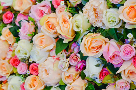 Fake  colorful rose flowers decoration, Floral backgroundの写真素材