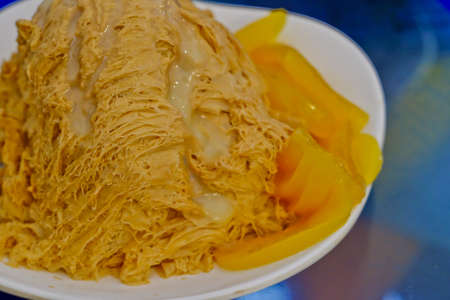 Korean coffee Bingsu on cafe tableの写真素材