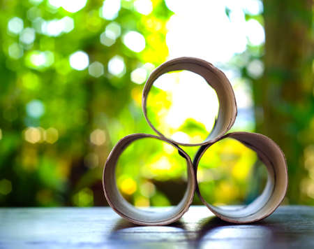 empty tissue paper roll on nature backgroundの写真素材